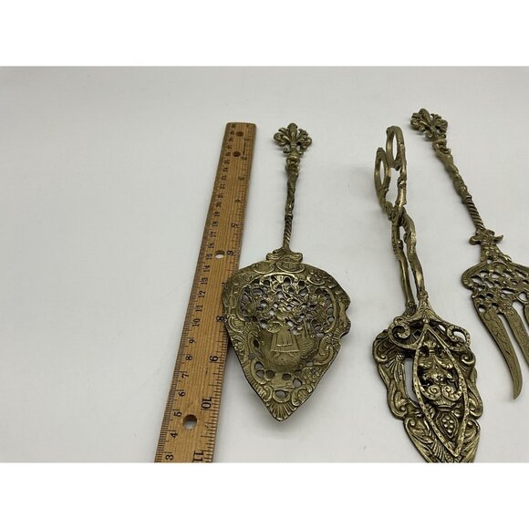 Montagnani Vintage Italian Ornate Brass Serving Pieces Set of 3 Collectible - Picture 2 of 16